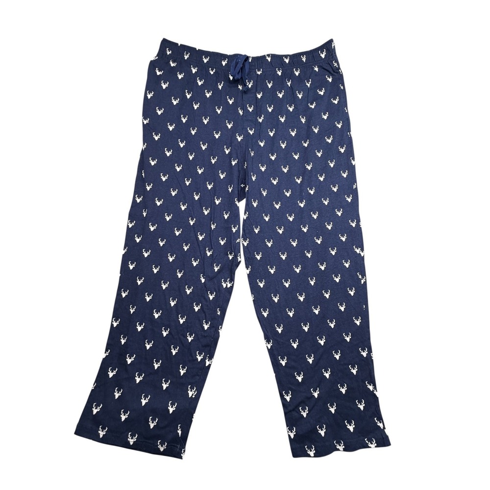 HB Men's Pajama Pants 2XL Navy Blue Deer Antler Print Sleepwear Loungewear